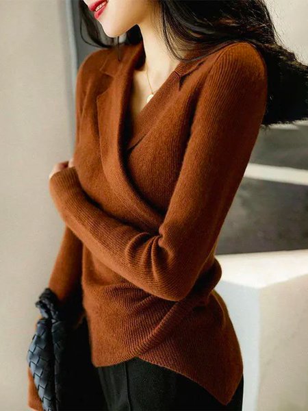 

Regular Fit Plain Urban Shawl Collar Long Sleeve Sweater, Caramel, Pullovers