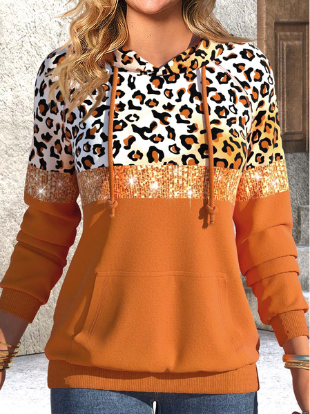

Casual Hooded Loose Glitter Hoodie, Orange, Sweatshirts & Hoodies