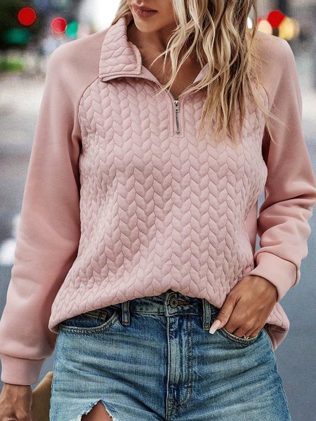 

Plain Loose V Neck Casual Sweatshirt, Pink, Hoodies & Sweatshirts