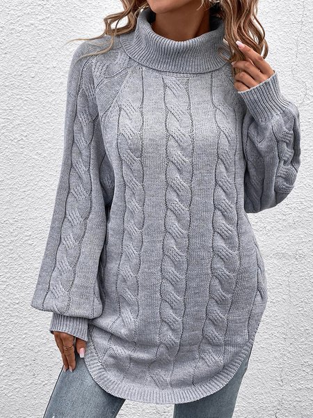 

Plain Casual Acrylic Turtleneck Sweater, Gray, Sweaters