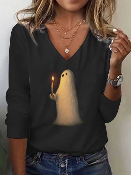 

Halloween Casual Knitted Loose T-Shirt, Black, T-Shirts