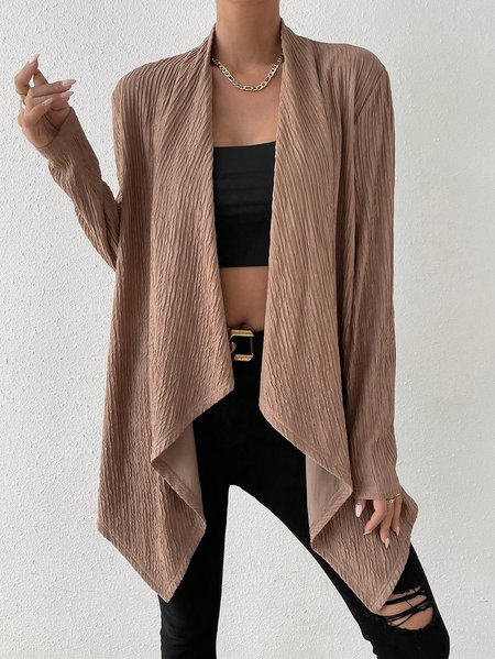 

Loose Casual Plain Wrap Kimono, Brown, Cardigans