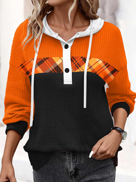 

Plaid Knitted Casual Loose Hoodie, Orange, Sweatshirts & Hoodies
