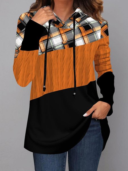 

Plaid Casual Loose Hoodie, As picture, Sweatshirts & Hoodies