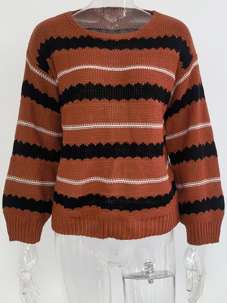 

Casual Crew Neck Wool/Knitting Loose Sweater, Brown, Sweaters