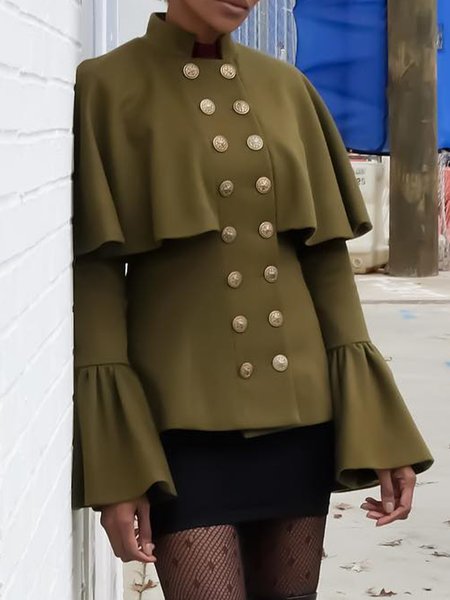 

Plain Regular Fit Stand Collar Urban Jacket, Army green, Jackets
