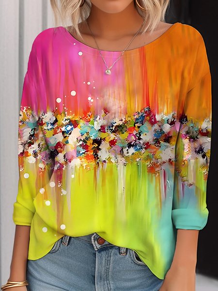 

Ombre Casual Crew Neck T-Shirt, Yellow, T-Shirts