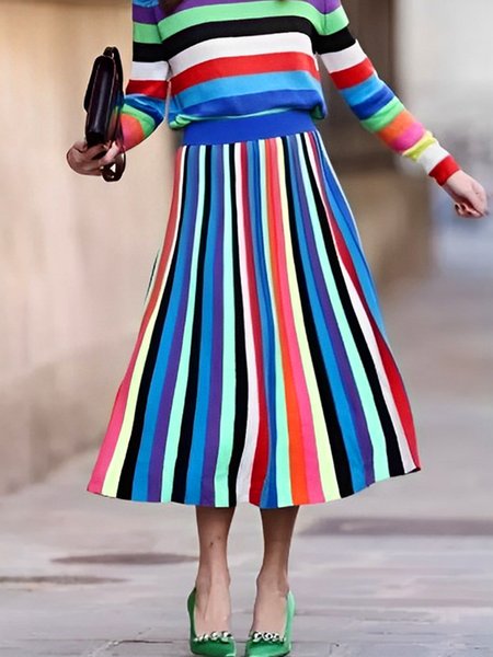 

Color Block Urban Loose Midi Skirt, Multicolor, Skirts