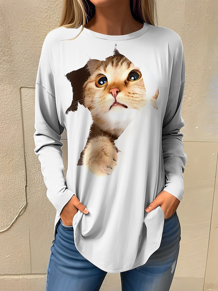 

Loose Casual Crew Neck Jersey T-Shirt, Light gray, T-Shirts