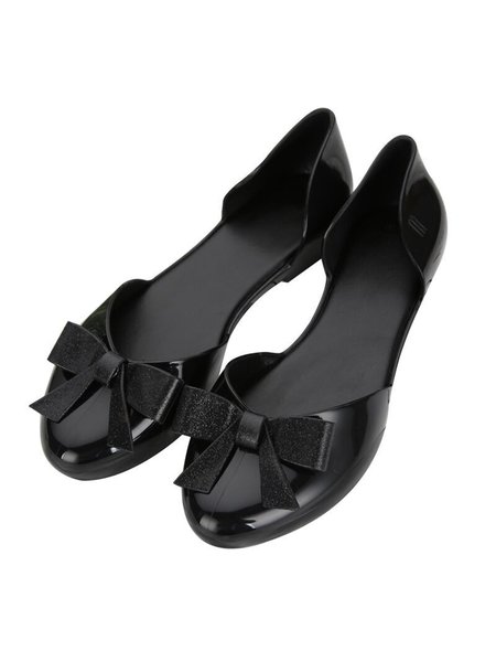 

Fashionable Bowknot Waterproof Beach Shallow Shoes, Black, Flats