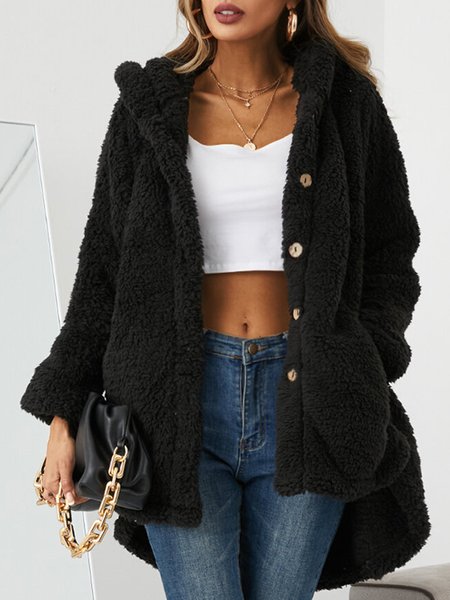 

Buttoned Casual Teddy Jacket, Black, Coats