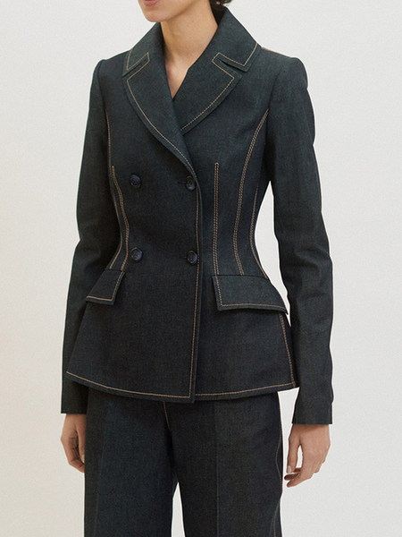 

Regular Fit Lapel Collar Long Sleeve Urban Plain faux denim Coat, Denim blue, Outerwear