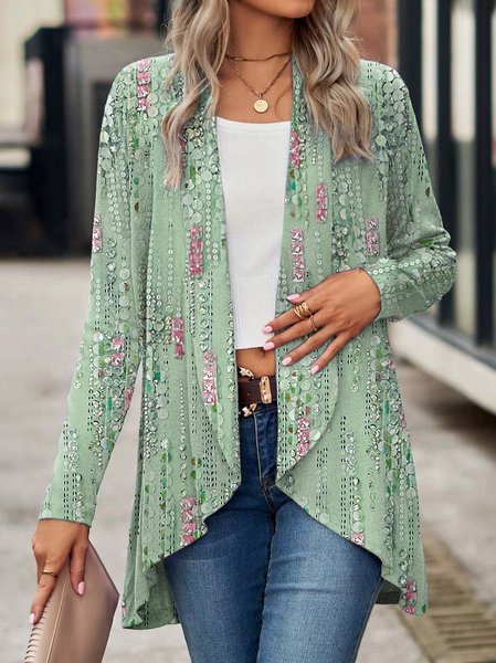 

Gradient Pattern Knitted Casual Lapel Collar Kimono, Green, Cardigans
