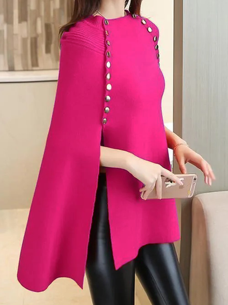 

High Elasticity Regular Fit Crew Neck Elegant Sweater, Rose red, Pullovers