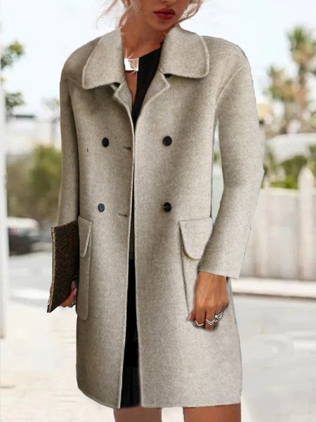 

Long Sleeve Plain Regular Loose Coat For Women, Apricot, Coats