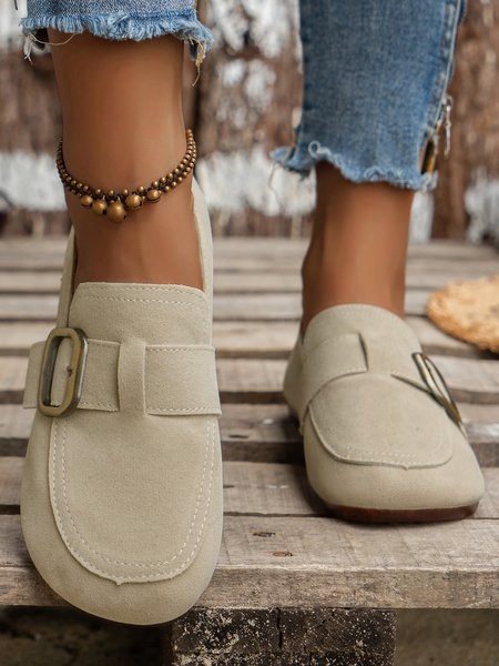 

Vintage Buckle Decor Comfy Slip On Shoes, Off white, Flats