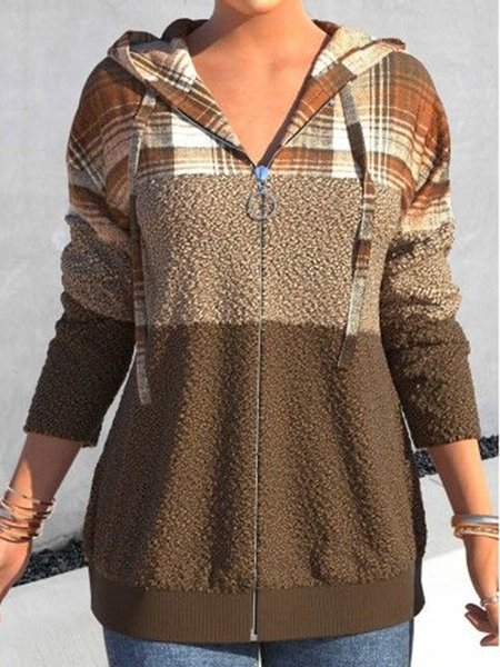 

Fluff/Granular Fleece Fabric Loose Casual Hooded Jacket, Camel, Jackets