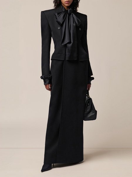 

Urban Lapel Collar Regular Fit Plain Coat, Black, Coats