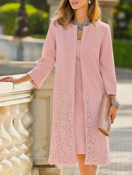 

Party Lace Crew Neck Plain Two-Piece Set, Pink, Party Dresses
