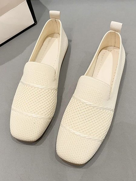 

Women Hollow Out Comfy Square Toe Mesh Fabric Shoes, Beige, Flats & Loafers