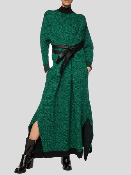 

Loose Color Block Urban Sweater Dress With Belt, Purple, Maxi Dresses