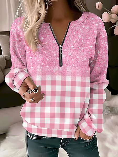 

Casual Loose Plaid Knitted Sweatshirt, Pink, Sweatshirts & Hoodies