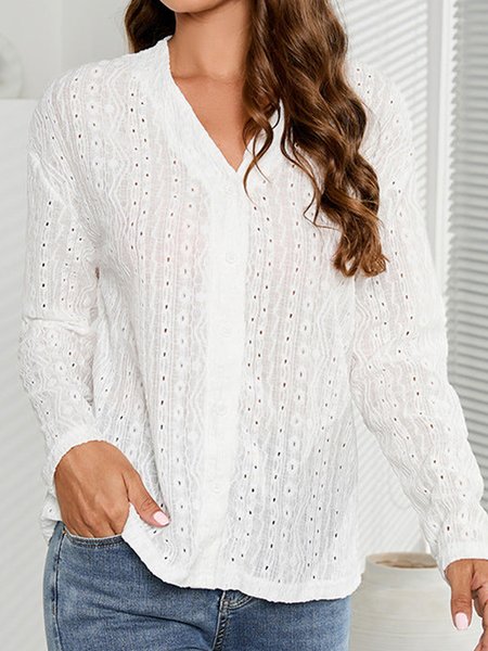 

Plain Casual V Neck Shirt, White, Shirts & Blouses