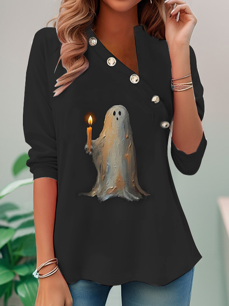 

Asymmetrical Casual Flare Sleeve Buckle Shirt, White, Shirts & Blouses