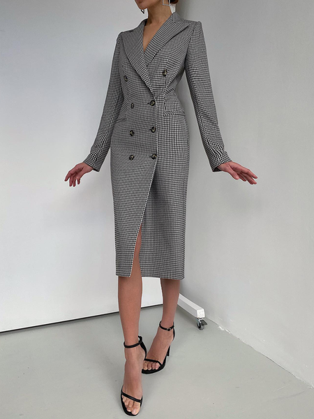 

Regular Fit Lapel Collar Long Sleeve Mid-long Elegant Blazer, Black, Blazers