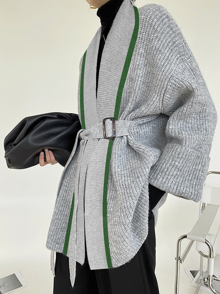 

Loose Micro-Elasticity Color Block Long Sleeve Casual Cardigan, Gray, Cardigans