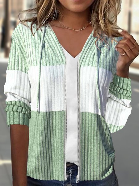 

Loose Casual Color Block Hoodie Jacket, Green, Coats