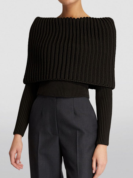 

Regular Fit Micro-Elasticity Elegant Boat Neck Long Sleeve Sweater, Black, Pullovers