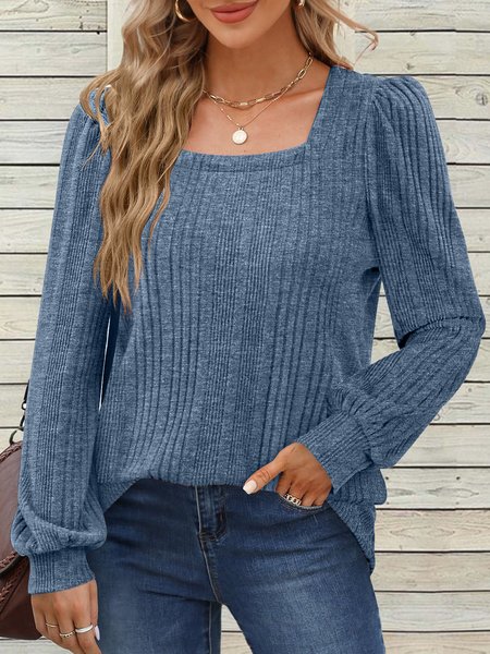 

Square Neck Casual Loose Plain Shirt, Blue, Shirts & Blouses
