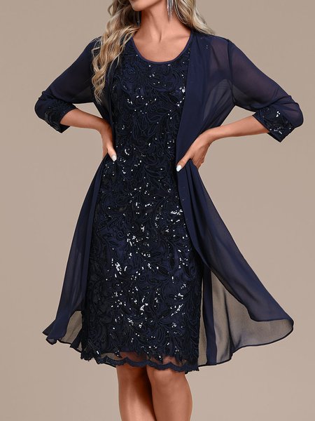 

Crew Neck Regular Fit Party Two-Piece Set, Dark blue, Party Dresses