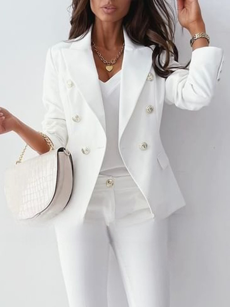 

Plus Size Lapel Collar Urban Plain Blazer, White, Plus Outerwear