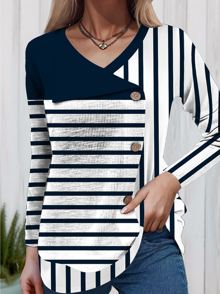 

Loose Casual Striped Asymmetrical Shirt, White, Shirts & Blouses