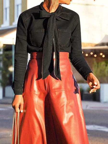 

Regular Fit Plain Urban Long Sleeve Denim Blouse, Black, Blouses and Shirts