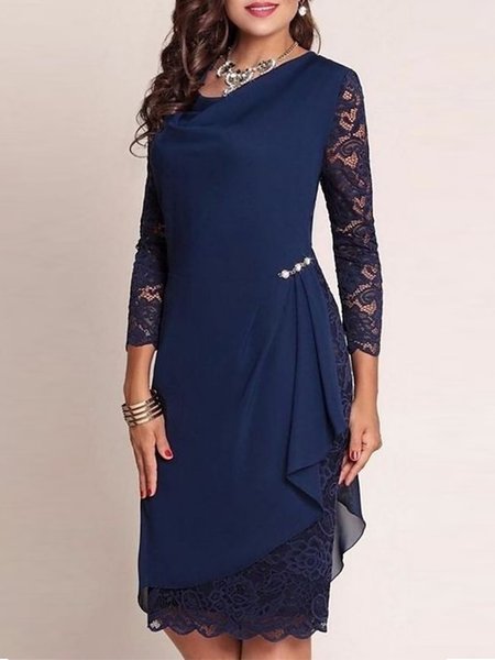 

Elegant Plain Chiffon Dress, Dark blue, Party Dresses