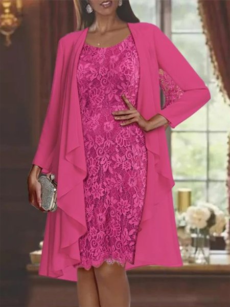 

Lace Elegant Plain Two-Piece Set, Rose, Party Dresses