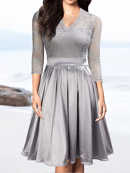 

Elegant Lace V Neck Dress With No, Gray, Party Dresses