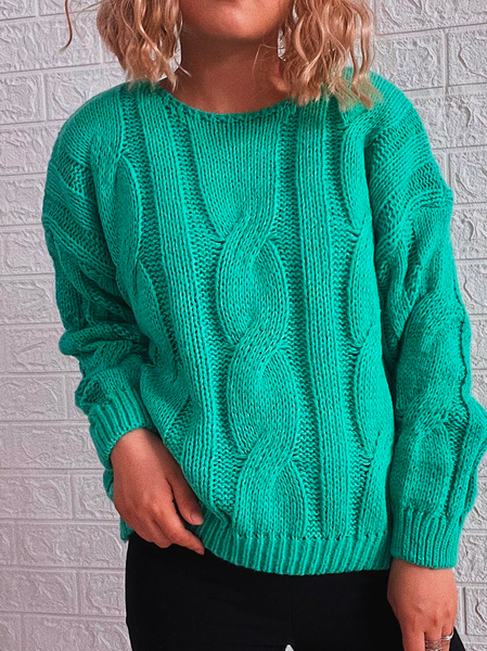 

Plain Loose Yarn/Wool Yarn Casual Sweater, Green, Sweaters & Cardigans