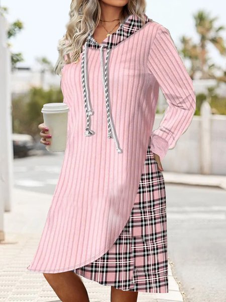 

Plaid Casual Hoodie Loose Dress, Pink, Dresses