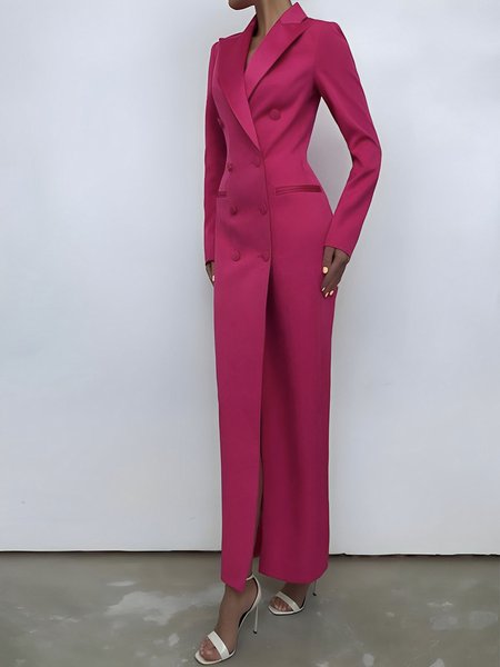 

Daily Regular Fit Plain Lapel Collar Elegant Dress, Rose red, Maxi Dresses