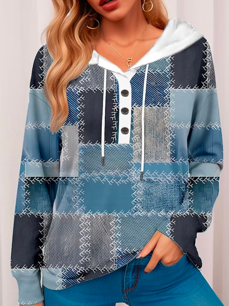 

Color Block Hoodie Loose Casual Sweatshirt, Blue, Sweatshirts & Hoodies