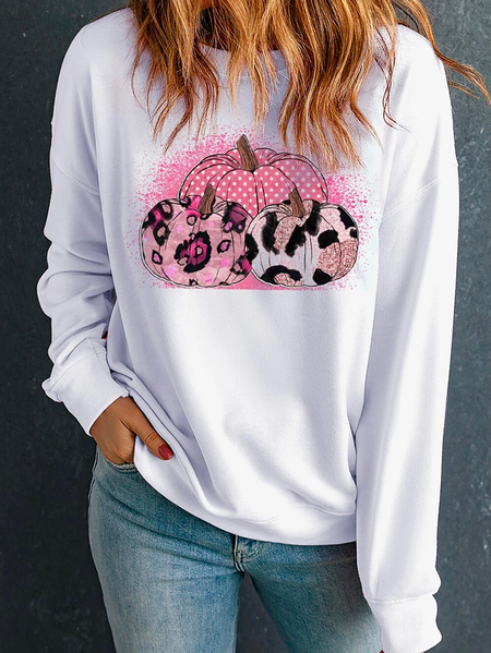

Halloween Casual Loose Women's Sweatshirt Pullover Basic White Halloween Halloween Round Neck Long Sleeve Sweatshirt, Sweatshirts & Hoodies