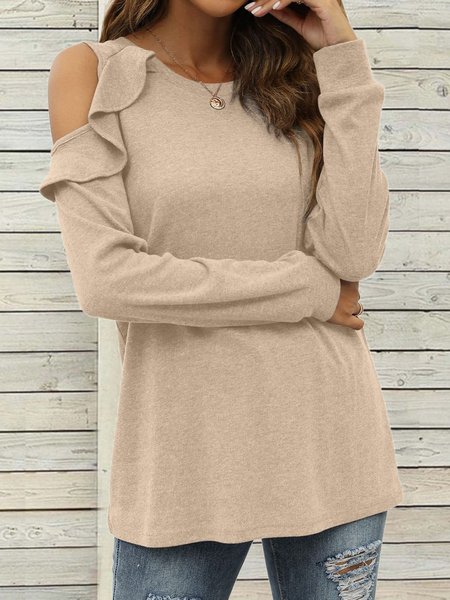 

Plain Casual Crew Neck T-Shirt, Apricot, T-Shirts