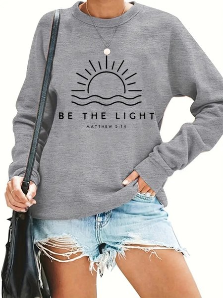 

Crew Neck Casual Text Letters Sweatshirt, Gray, Sweatshirts & Hoodies