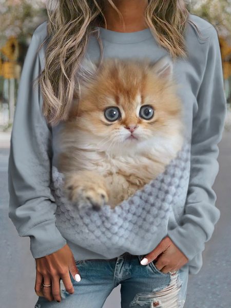 

Crew Neck Casual Loose Sweatshirt, Gray, Sweatshirts & Hoodies