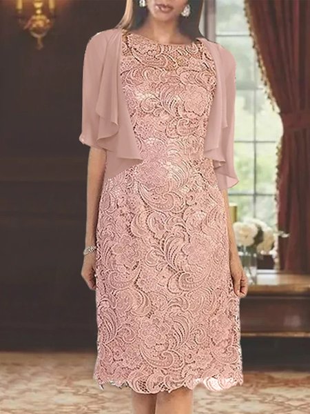 

Elegant Crew Neck Two-Piece Set, Pink, Party Dresses