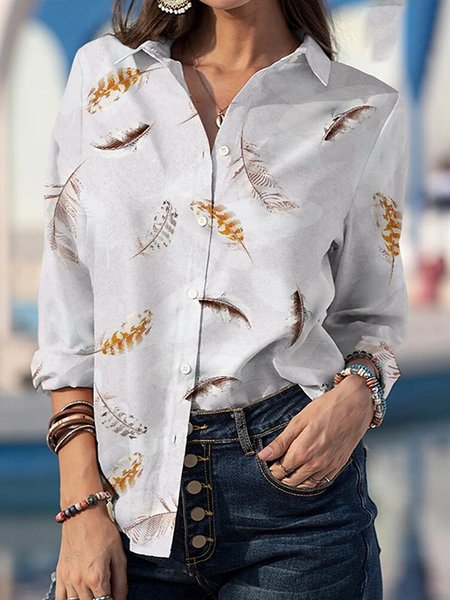 

Printing Shirt Collar Casual Blouse, White, Shirts & Blouses